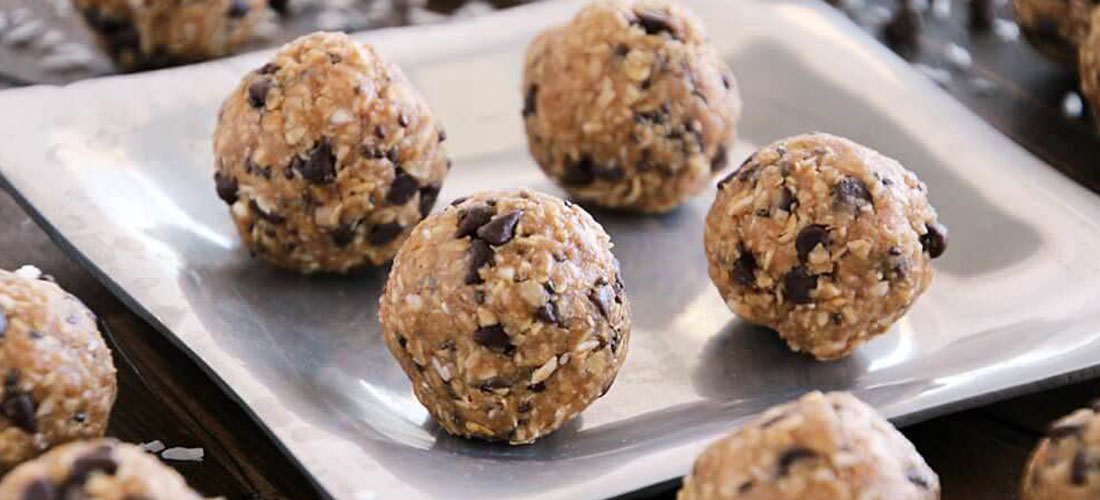 plate of four choc chip energy balls